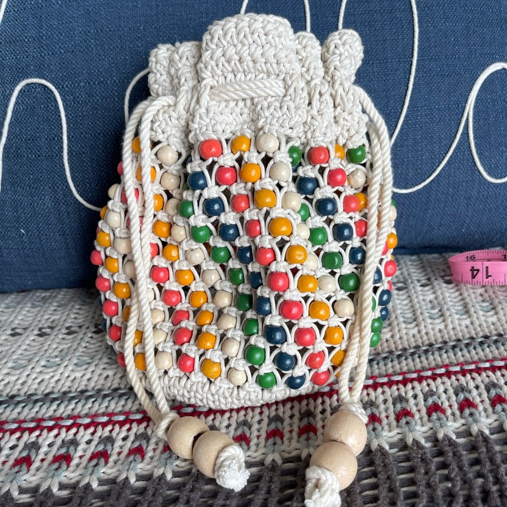 Madewell Beaded crocheted drawstring bag